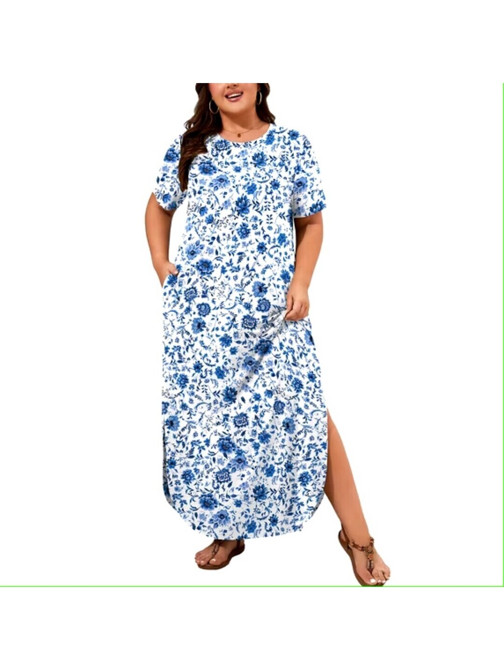NWT SHOWMALL Short Sleeve Floral Long Maxi Dress with Pockets, 4X